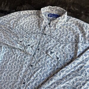 Cowboy Hardware Mens Blue White Paisley Western Style Cotton Long Sleeve Shirt M